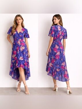 Abel the Label High Low Floral Midi Dress Fairy Ruffle Cottage Whimsical Boho S